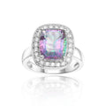 Abiding Cushion Cut Big Natural Mystic Quartz Rainbow Stone Nature Inspired 925 Sterling Silver Jewelry Rings Women