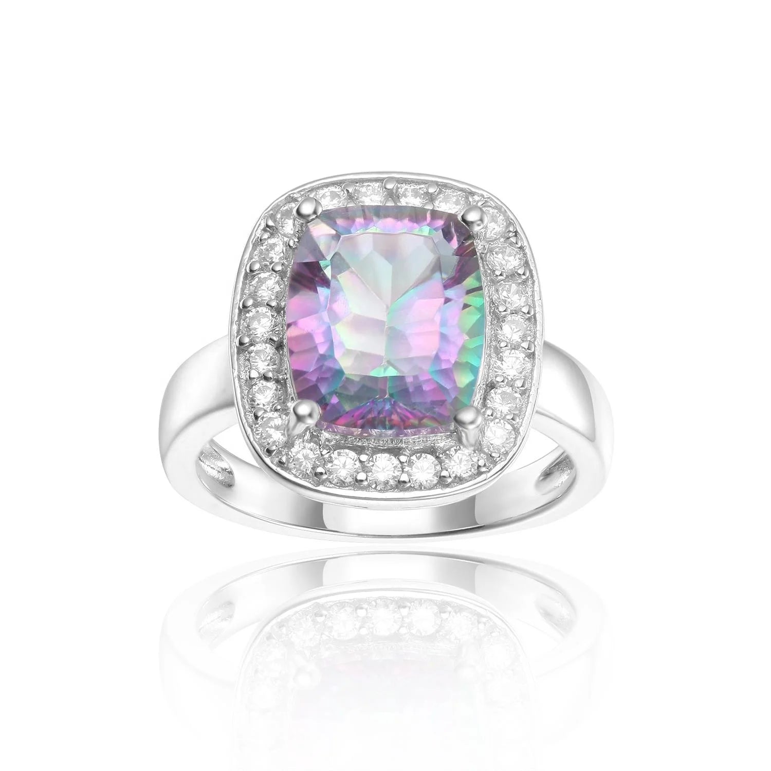 Abiding Cushion Cut Big Natural Mystic Quartz Rainbow Stone Nature Inspired 925 Sterling Silver Jewelry Rings Women