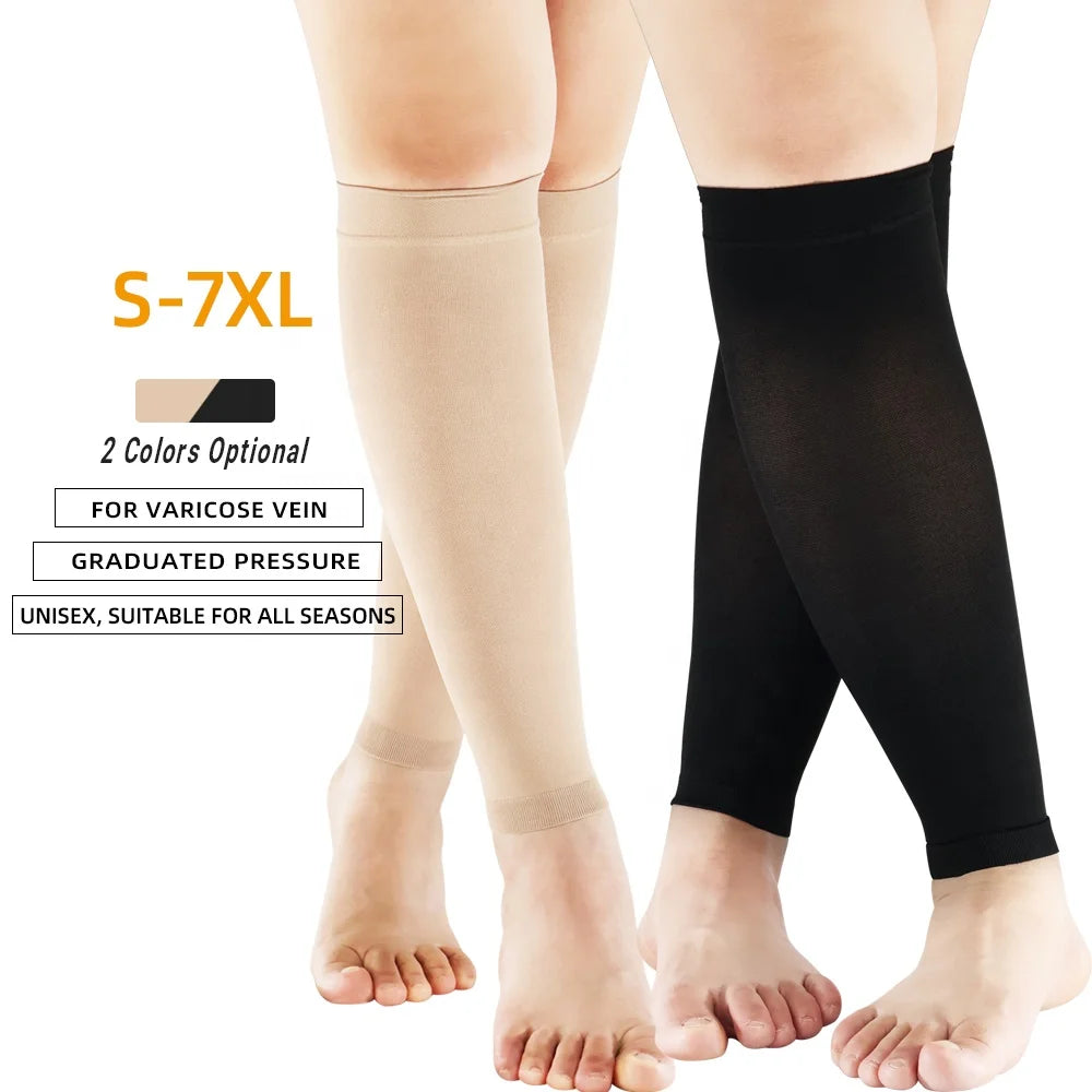 Durable Sheer Anti-Slip Medical Compression Calf Sleeve 20-30mmHg for Men and Women Football Footless