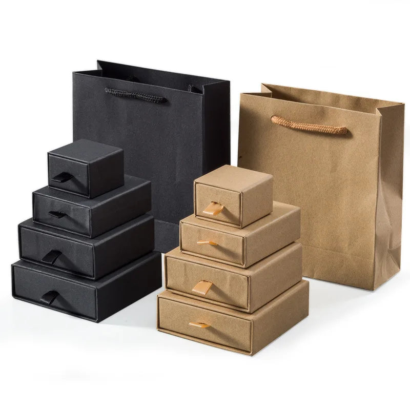Kraft Paper Jewelry Drawer Jewelry Earring Necklace Ring Black logo Printing Jewelry Organizer Drawer