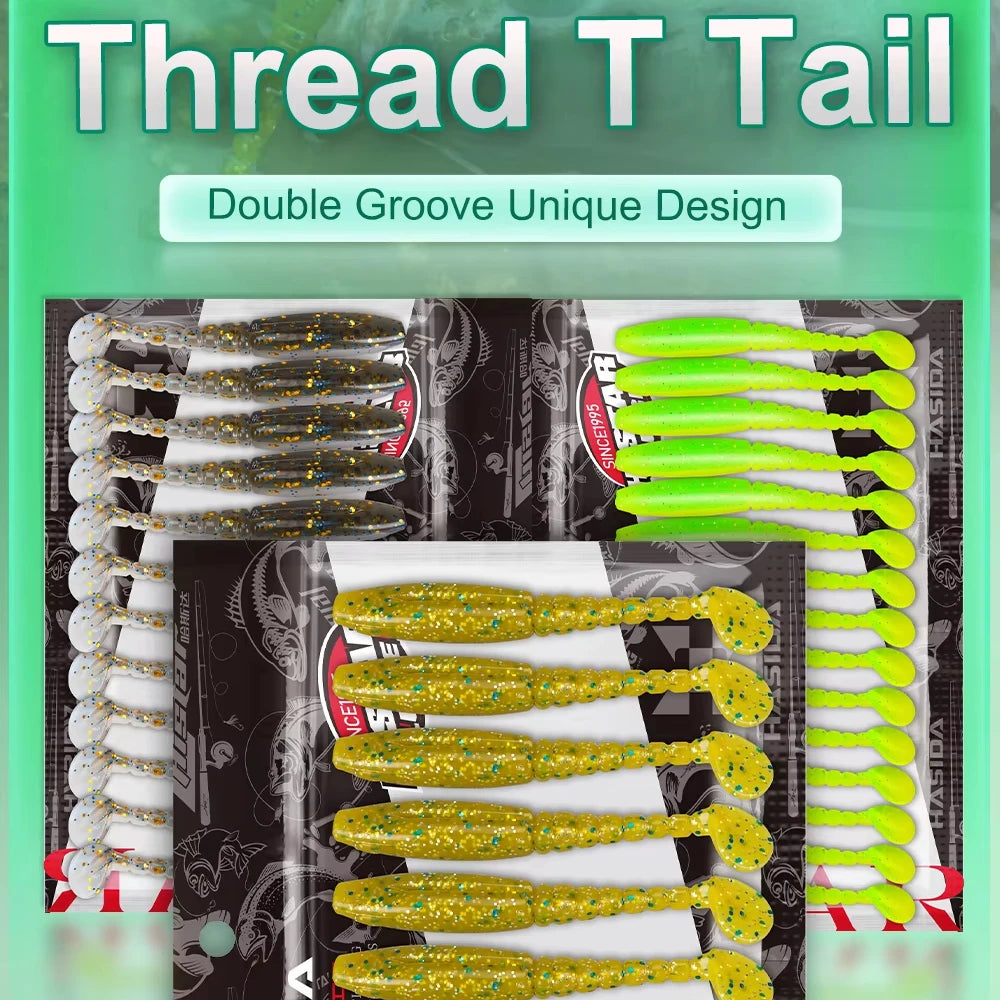 HISTAR Thead T Tail Soft Bait Silicon Body Lures High Elasticity Shining Design Thead T Tail Fishing Lure for River and Lake