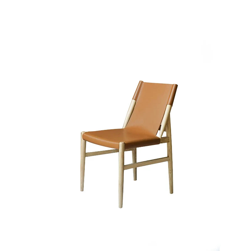 Modern Nordic Restaurant ImitatingGenuine Saddle PU Leather Scandinavian Minimalist Solid Wood Casual Dining Room Chairs