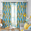 Nordic Style Blue and Yellow Geometric Printing Bedroom Home Decoration Polyester Luxury Blackout Window Drapes