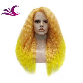 Celebrity Ombre Yellow Color Lace Front Wig Premium Mix Fiber Heat Resistant Drag Queen Cosplay Synthetic Lace Wig