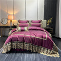 Top Luxury Embroidered 500TC High-end Silk Cotton High Grade Purple Four-piece European Style All-Season Custom Logo Bedding Set