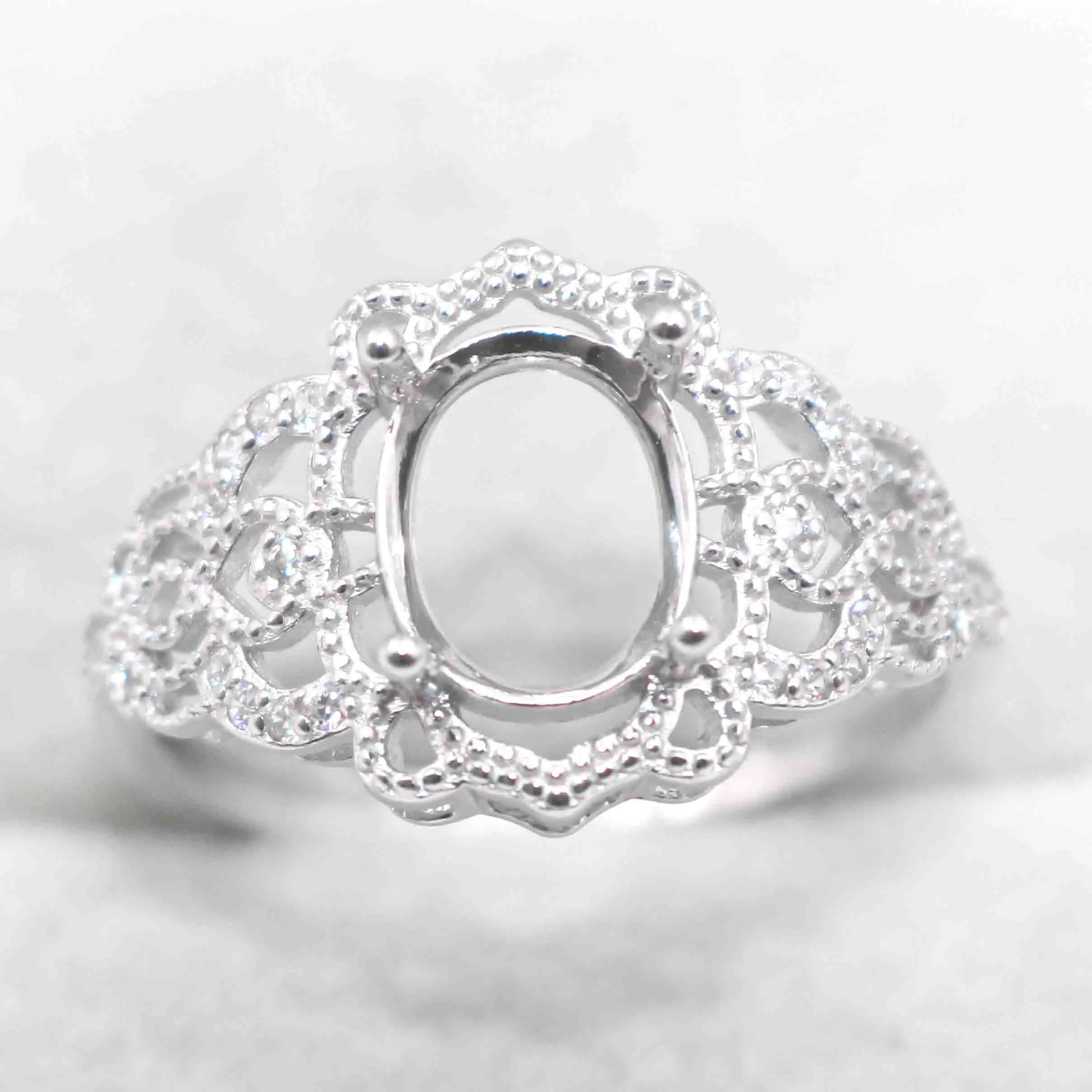Semi Mount 7*9mm Sterling Silver Ring Empty Frame Blank Support Claw Setting S925 Base Holder Without Center Stone for DIY Inlay