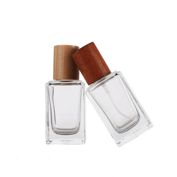 High Grade Wood Cap square Thick Bottom Transparent Luxury 35ml Wholesale Unique Empty Perfume Bottle