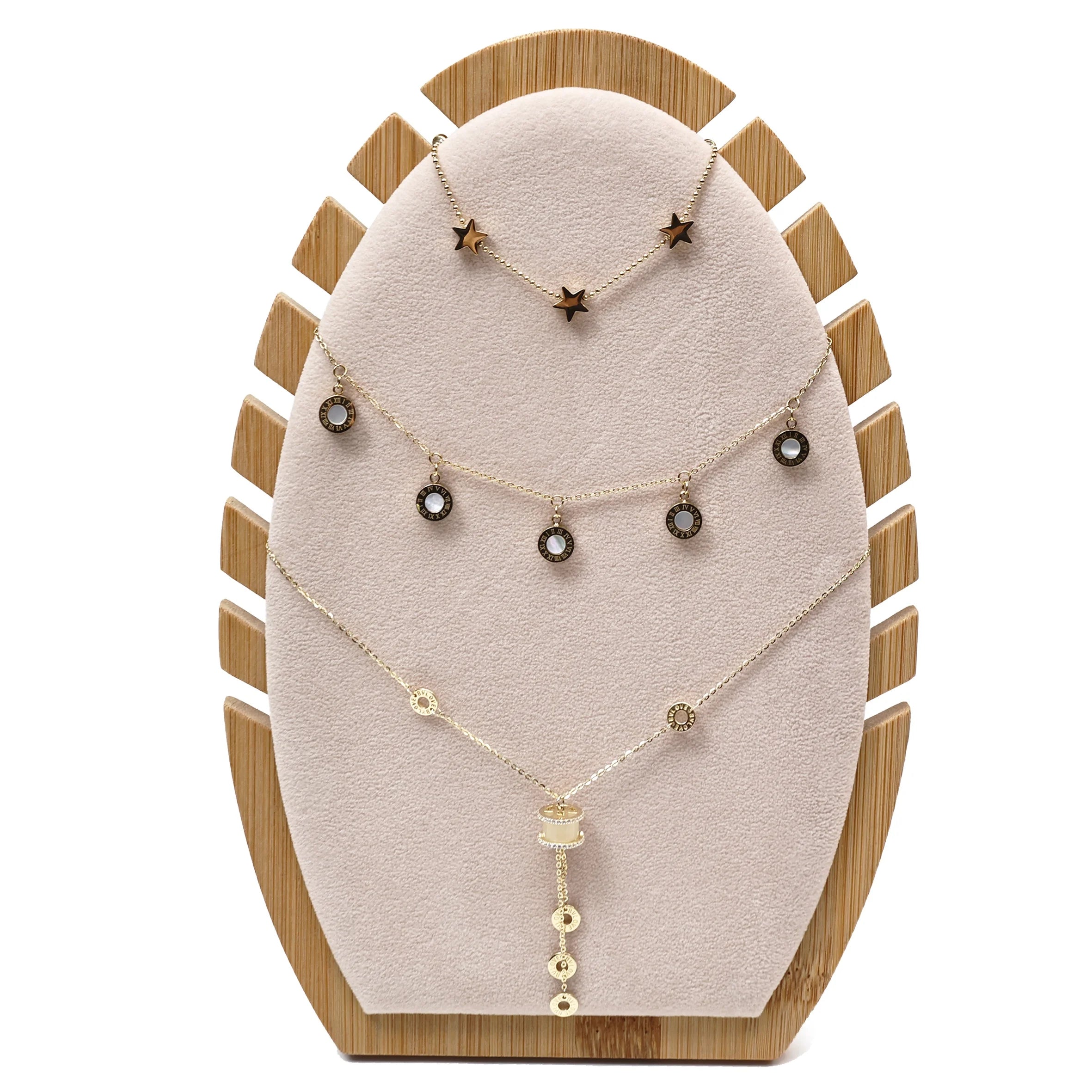 Wholesale Live Props Jewelry Packaging Luxury Velvet Necklace Holder Oval Beige Display Stand