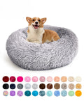 Luxury Fluffy Cushion Plush Soft Donut Dog Bed Accessories Washable Calming Sofa Camas Para Perros Large Custom Cat Dog Pet Bed