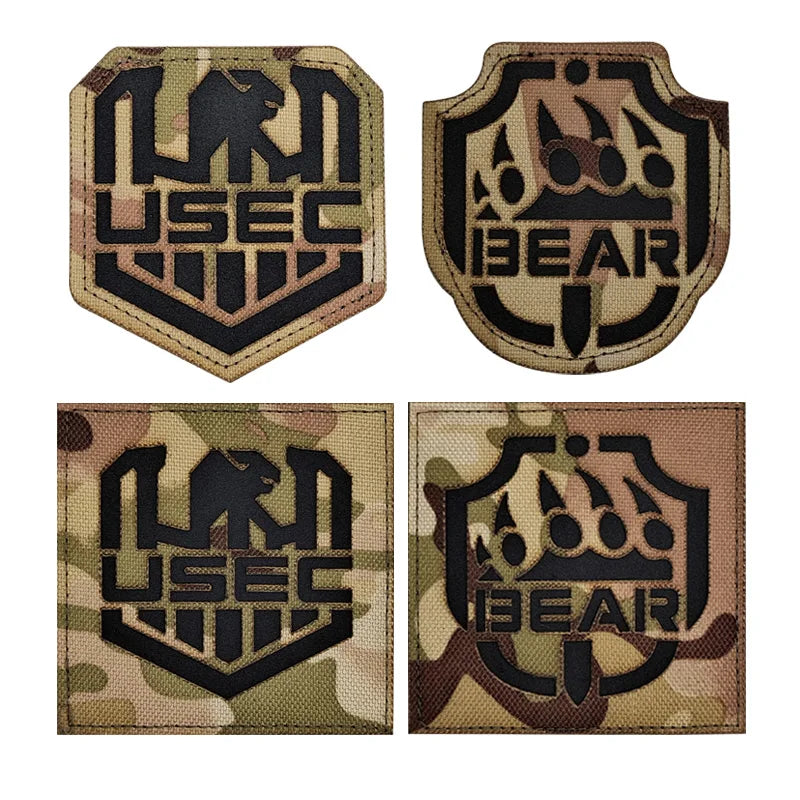 Camouflage Black Reflective Patch Bear Claw Design Laser Carved With Adhesive Properties Badge for Uniforms