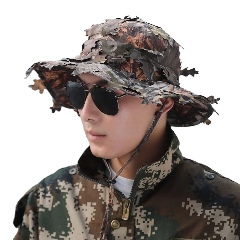 Boonie Hat 3D Leaves Camo Cap Hunting Camo Russian Boonie Hat Fishing Sunshade Hunting Hats for Men