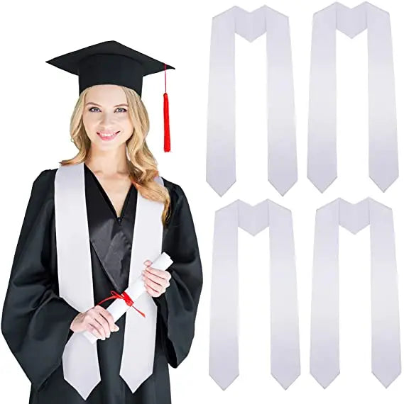 Adult Satin Digital Print Graduation Stole DIY 70 Inch Lightweight Summer Men's Scarf (White)