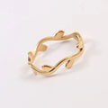 Minimalist Jewelry 18K Gold Plated Thin Stainless Steel Leaf Ring for Women