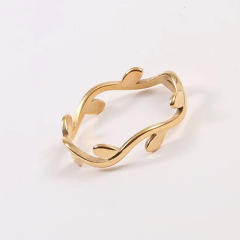 Minimalist Jewelry 18K Gold Plated Thin Stainless Steel Leaf Ring for Women
