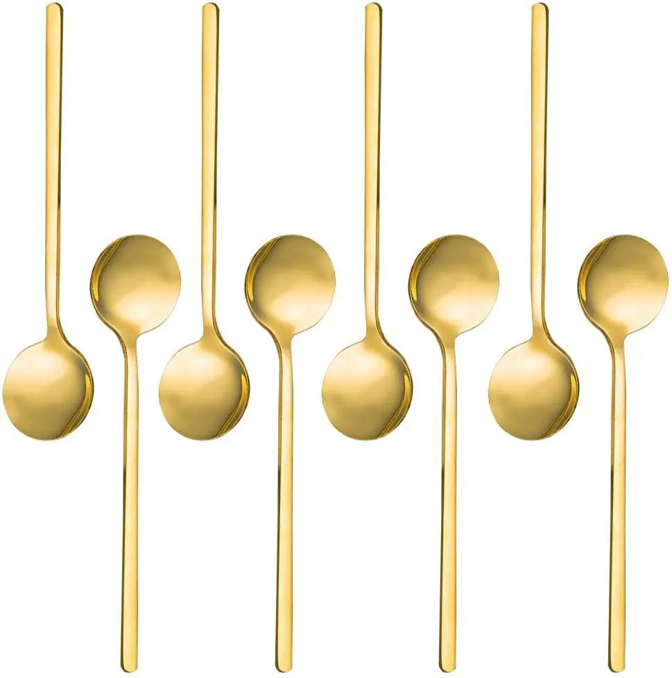 Pack of 6 Gold Plated Stainless Steel Espresso Spoon Mini Teaspoon Set for Coffee Bar