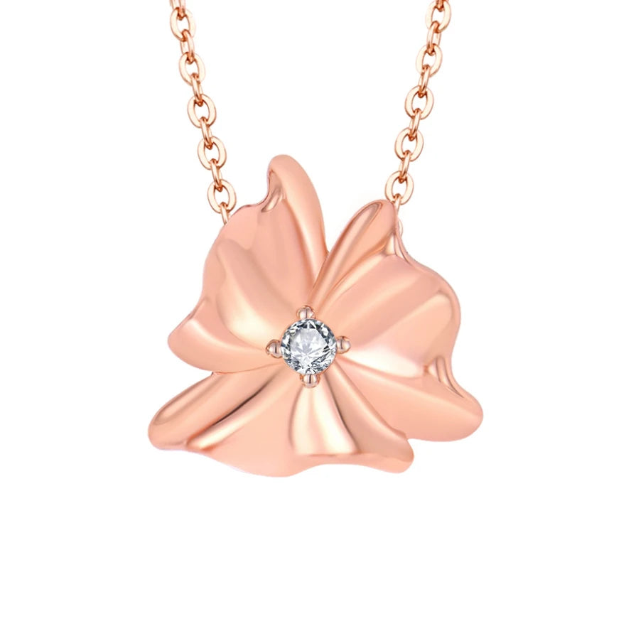 YILUN Trendy 18K Rose Gold Plated Flower Pendant Necklace for Women Zirconia Stone 925 Silver Wedding Engagement Jewelry