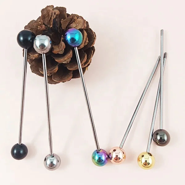 Personalized Gifts Diy Metallic Beadable Keychain Bars Double Head Screw Threaded 2mm Blank Beadable Keychain Rods with Balls