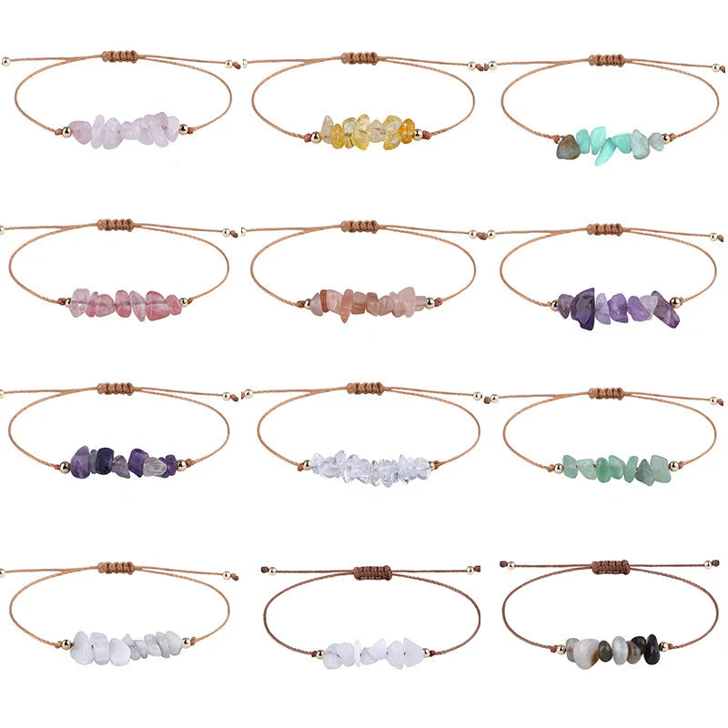 Natural Healing Crystal Woman Bracelet Gemstone Adjustable Chip Amethyst Citrine Gravel Bead Bracelet Friendship Couple Bracelet