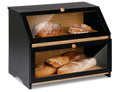 Double Layer Bamboo Square Bread Box for Kitchen Counter Large Capacity Food Storage Bin (Black Over 35L)