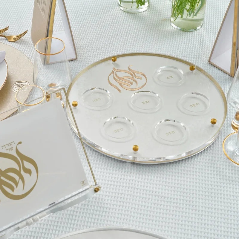 Modern Jewish Festival Decor Foldable Lucite Seder Plate with Mirror Design Passover Gifts and Accessories Matzah Holder