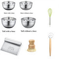 5PCS Set Baking Tools Stainless Steel Round Mixing Bowl with Dough Cutter Whisk and Cleaning Brush