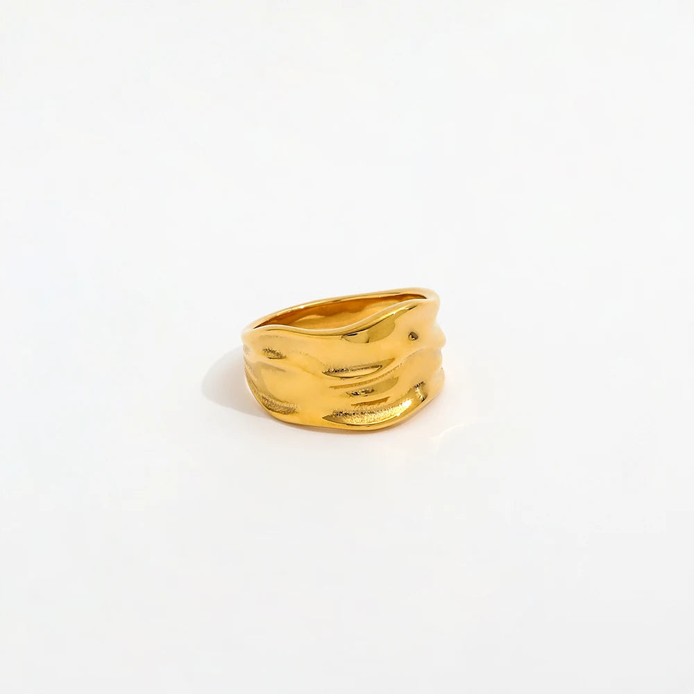 Fenny 18K Gold Plated Wholesale Fashion Hip-hop Irregular Hanmered Band Stainless Steel Finger Ring Trendy for Women