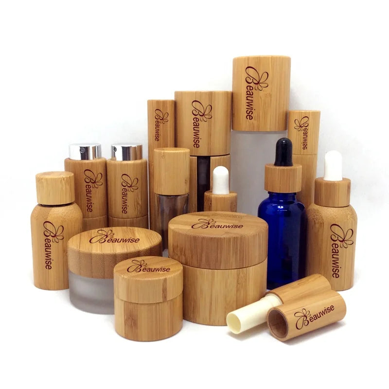 Factory with Bamboo Cosmetics Packaging Lotion Pump Perfume Spray Hand Cream Dropper Bottle Eyelash Tube Foundation Make-up Box