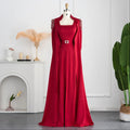 Jancember LSCZ25 2023 New Modest  Red Stain Beaded  Evening Mermaid Dress With Detachable Train