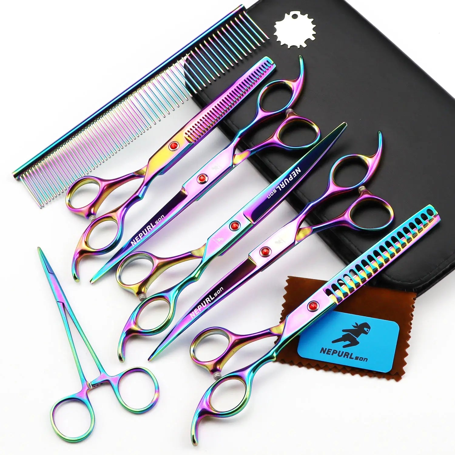 Hot Sale Pet Stainless Steel Grooming Scissors Set 7 Inch Pet Grooming Colourful 5 Pieces Scissors Set