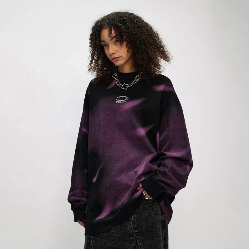 Rainbow Spray Men's High Street Printed Long Sleeve T-shirt Loose Cotton Character Pattern Spring & Autumn Neck Inner Wear