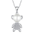 New Designer Rhodium Plated Teddy Bear Necklace 925 Sterling Silver Pattern Cute Cartoon Bear Dainty Freshwater Pearl Necklace