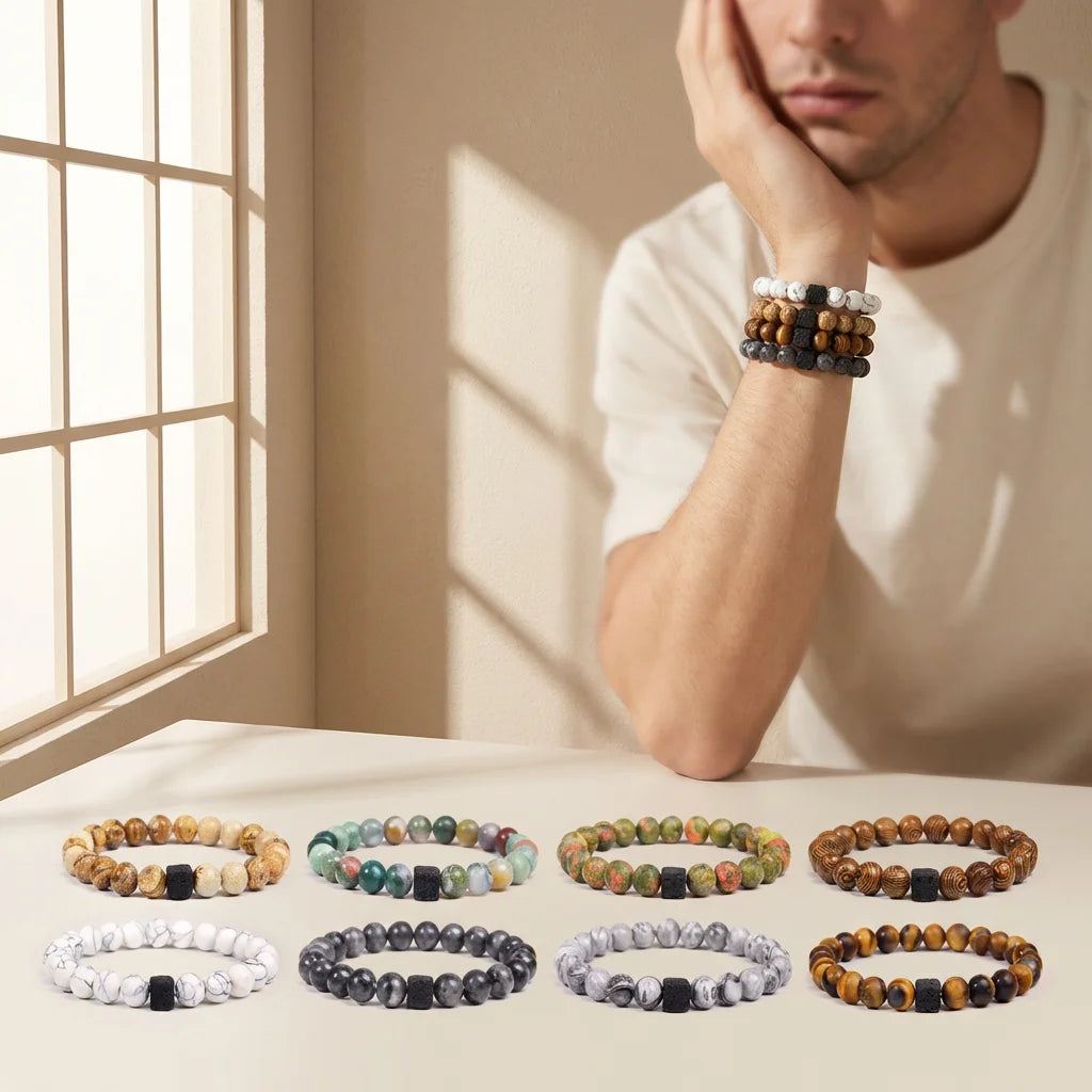 Hot Sell Wholesale 8mm Custom Natural Stone Lava Beads Malachite Beaded Bracelet Unisex Anniversary Jewelry