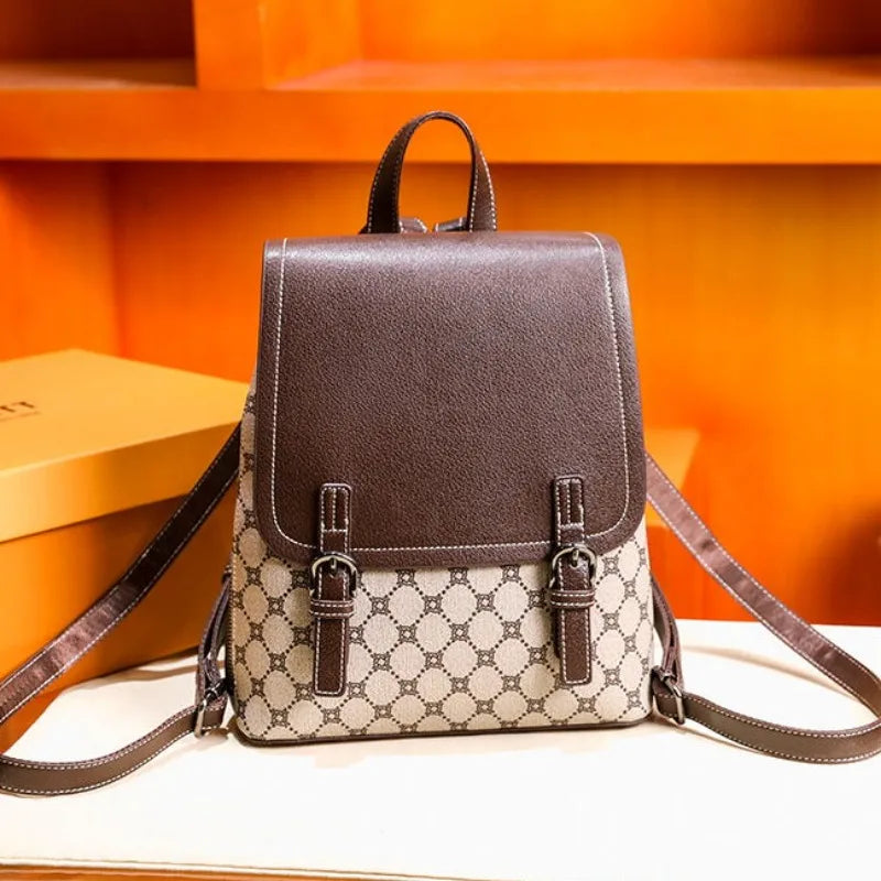 Backpack for Women Business Work Shopping Casual Designer Elegant High Capacity Pu Leather Waterproof Back Bag