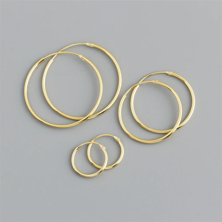 Fashion Round Glossy 18k Gold 925 Sterling Silver Simple Big Circle Huggie Hoop Earrings for Women