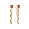 Green CZ Rectangle Charm Dangling Drop Earrings Stainless Steel Chain Hypoallergenic Earrings for Women Jewelry