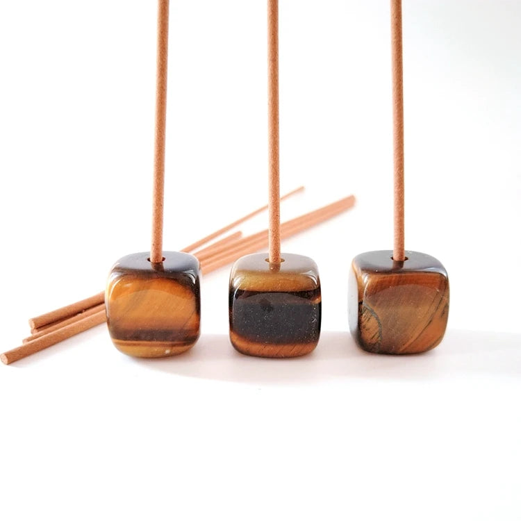 HZ Gem Aromatherapy Burning Incense Burners Yellow tiger Eye square Shape Incense Holder