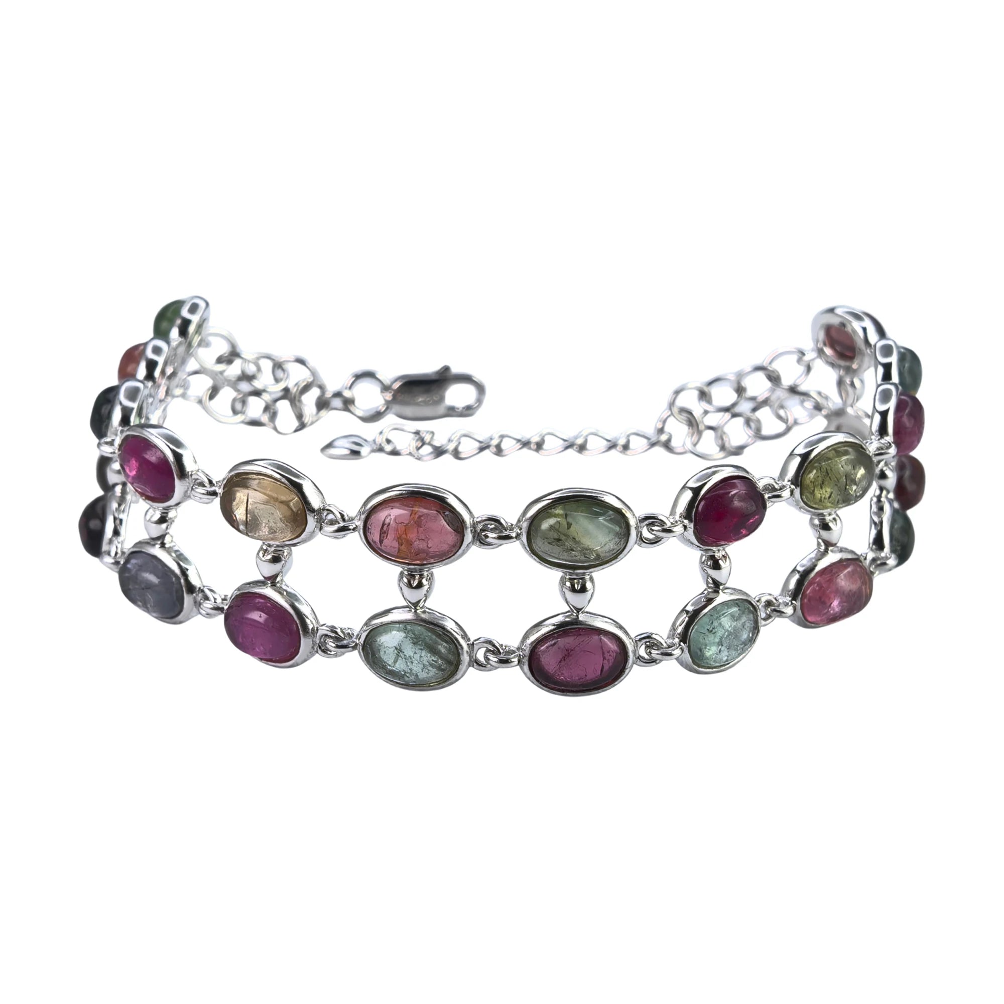 Luxurious Rhodium Plated Silver 925 Jewelry Natural Tourmaline Bracelet for Women Anniversary Gift Party Wear