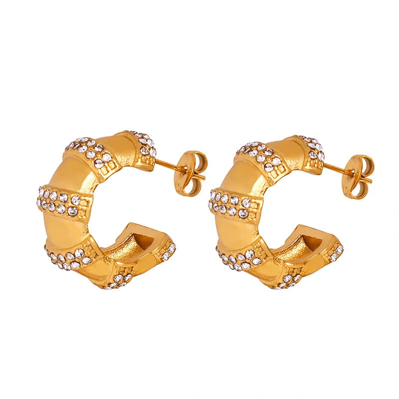 Minimalist 18K Gold Plated Round Hoop Earrings Hypoallergenic Stainless Steel Colored Crystal Jewelry Wholesale