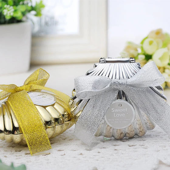 Wholesale RTS Silver Gold Shell Shape Chocolate Wedding Gift With Ribbon for Party Decoration
