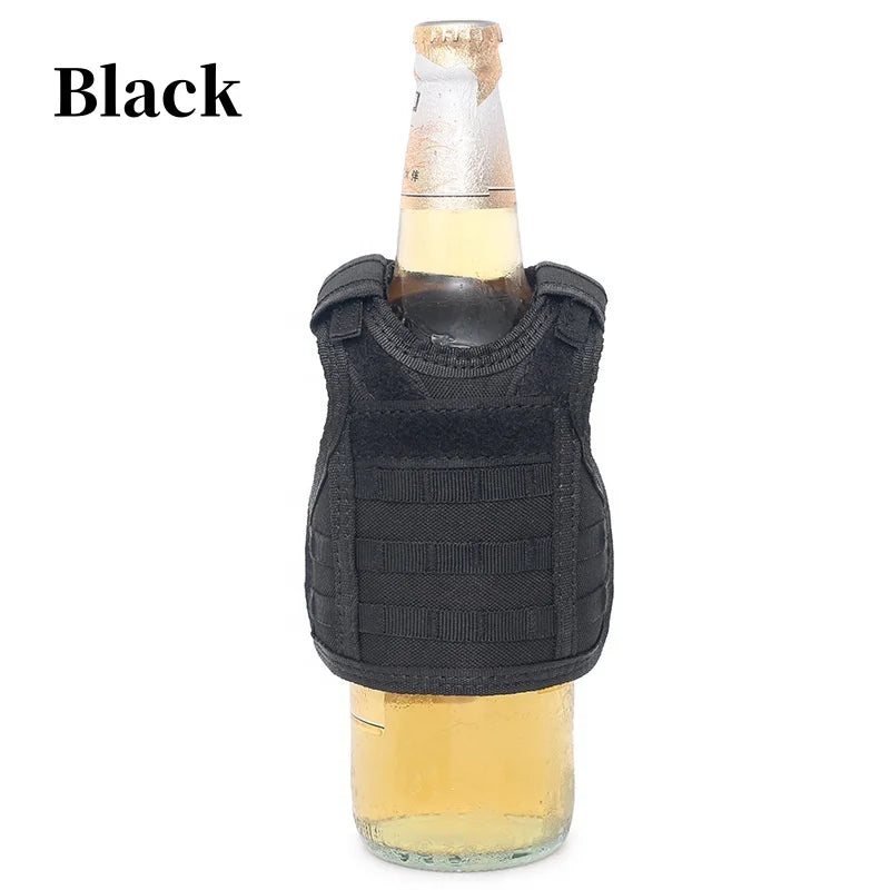 Adjustable Tactical Mini Molle Vest with Beer Bottle Set Mini Vest for Outdoor Adventure and Can Drinking