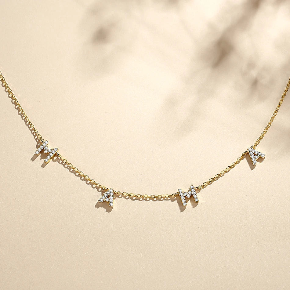 Mother's Day Gift Wholesale 18k Gold Jewelry 925 Sterling Silver Gold Vermeil Diamond Mama Necklace for Mother Gift
