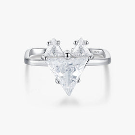 Opening Size 6-9 Ring Romantic 925 Sterling Silver Irregular Love Hearts Trillion Cut Adjustable Rings for Women