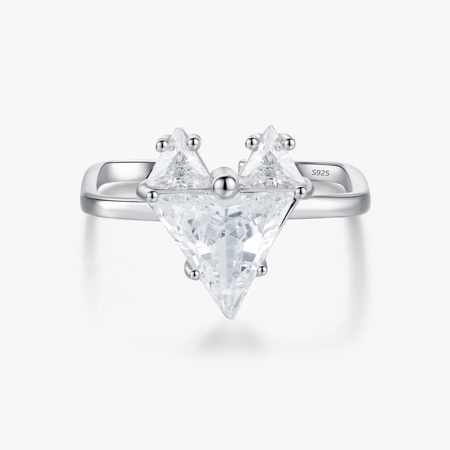 Opening Size 6-9 Ring Romantic 925 Sterling Silver Irregular Love Hearts Trillion Cut Adjustable Rings for Women