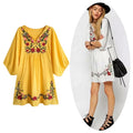 Womens Casual Dresses Embroidered Shirt Mexican Peasant Blouse Loose Oversized Tops White Summer Dress