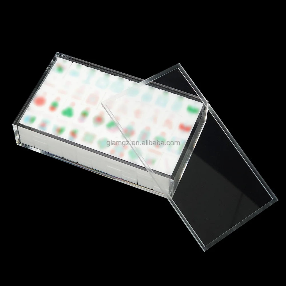Clear Acrylic Mahjong Tile Set Protector Storage Case Custom Acrylic Mahjong Box with Lid
