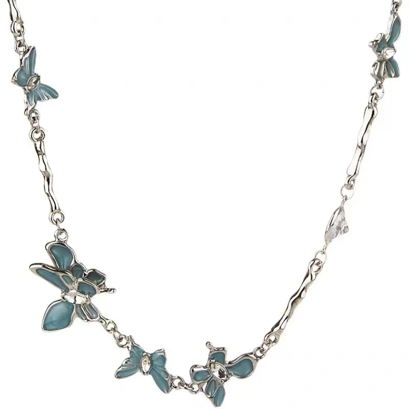 Blue Butterfly Moonstone Blue Butterfly Female Necklace Sweet Cool Spice Advanced Clavicle Chain Personality Choker Necklace