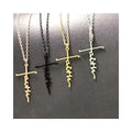 RisingMoon Collar Women Men Gift Gold Black Silver Stainless Steel Necklaces Hope Love Faith Letter Pendant Cross Necklace