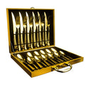 Light Luxury Diamond Handle Hammered Stainless Steel Flatware 24 Pcs Wedding Silverware Gold Cutlery Set With Gift Box