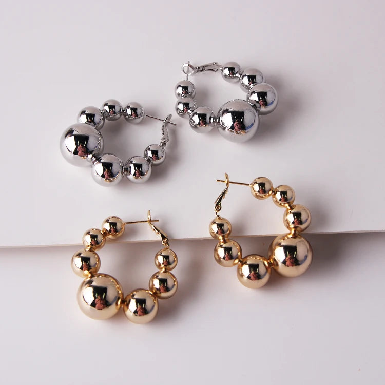 Europe United States Brass 16K Gold Rhodium Plating Large Hoop Spherical Beaded Earrings Classic Style for Wedding Party Gift