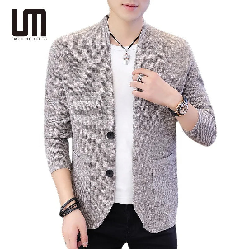 Liu Ming Trending 2025 Products Autumn New Korean Fashion Men Casual Solid Color Knitted Coat Cardigan Sweater